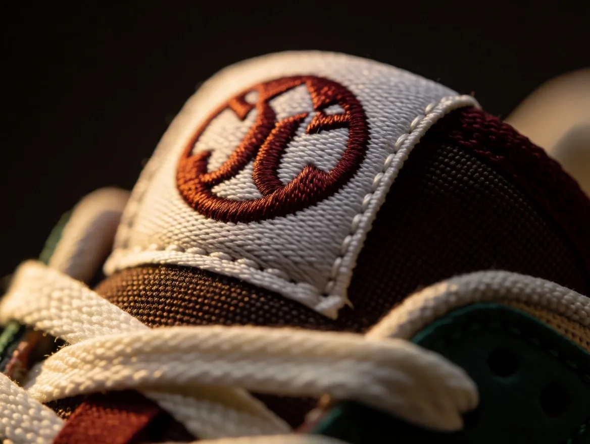 Detalle de etiqueta de lengüeta de zapatilla de colección