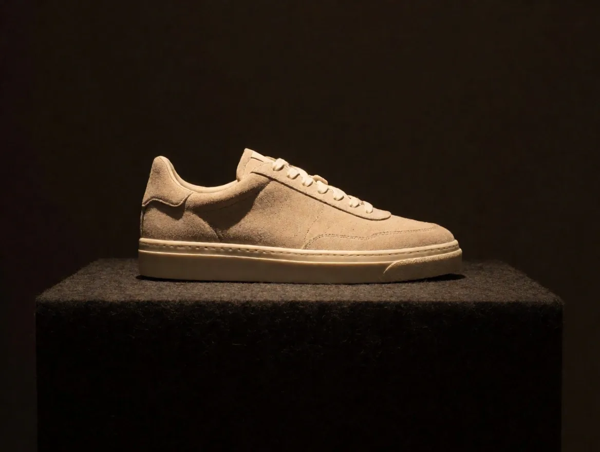 Zapatilla de colección sobre plinth de fieltro en la sala de inspección de UrbanVibe